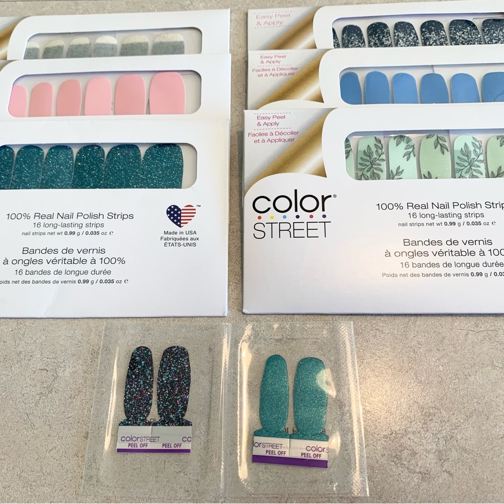 NEW SEALED Lot of 6 Color Street 100% Real Nail Polish Strips + Free Accents